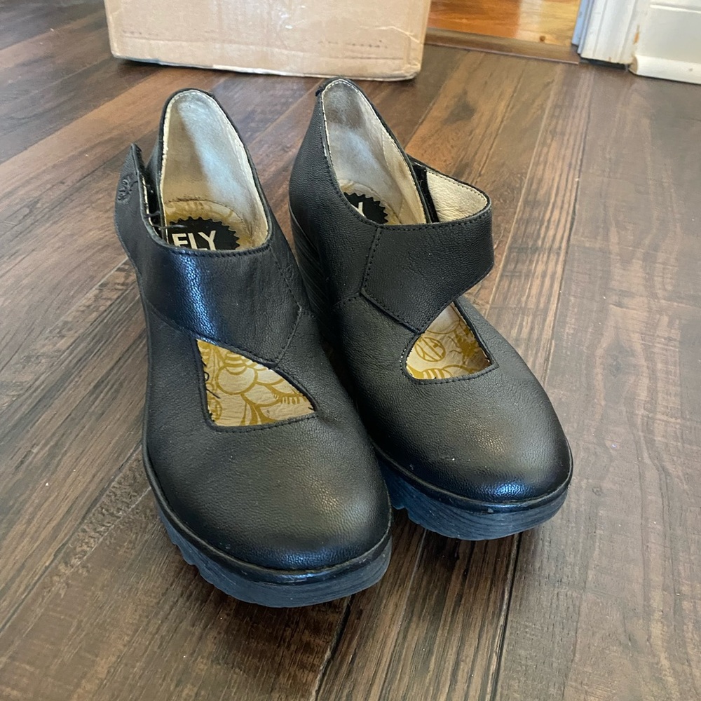 Fly London black wedges size 36